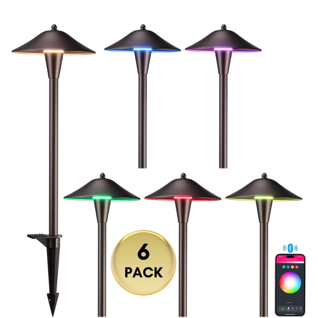 ALRP10 LED Landscape Smart Color-Changing Pathway Lights Package, Adjustable 3000K-5000K 5W 12-24V AC/DC Low Voltage Oil-Rubbed Bronze Mushroom Outdoor Landscape Lighting