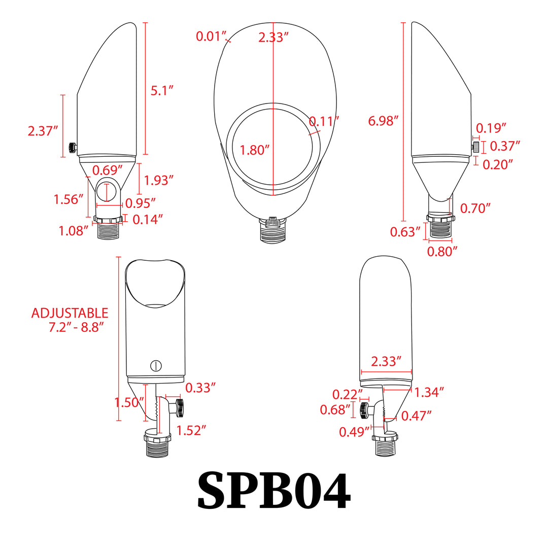 SPB04 4x/8x/12x Package Adjustable Low Voltage LED Bullet Landscape Spotlight Outdoor Lightingwith 5W 3000K Bulb