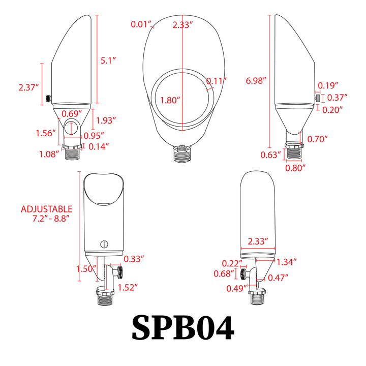 SPB04 4x/8x/12x Package Adjustable Low Voltage LED Bullet Landscape Spotlight Outdoor Lightingwith 5W 3000K Bulb