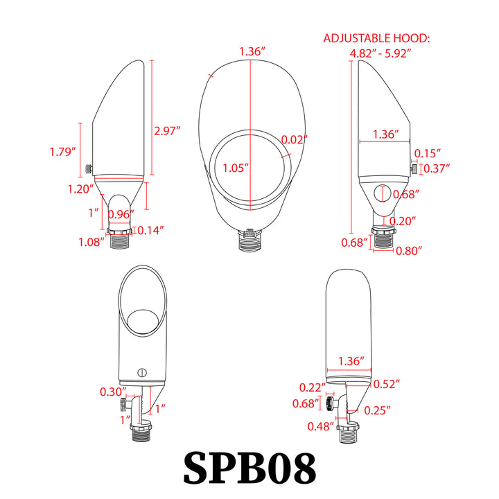 SPB08 Cast Brass Spot Light | 5W Integrated LED Low Voltage Landscape Light