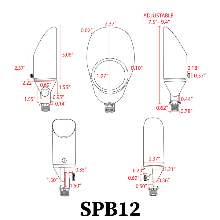 SPB12 Cast Brass Spot Light | 3W-12W Integrated LED Low Voltage Landscape Light