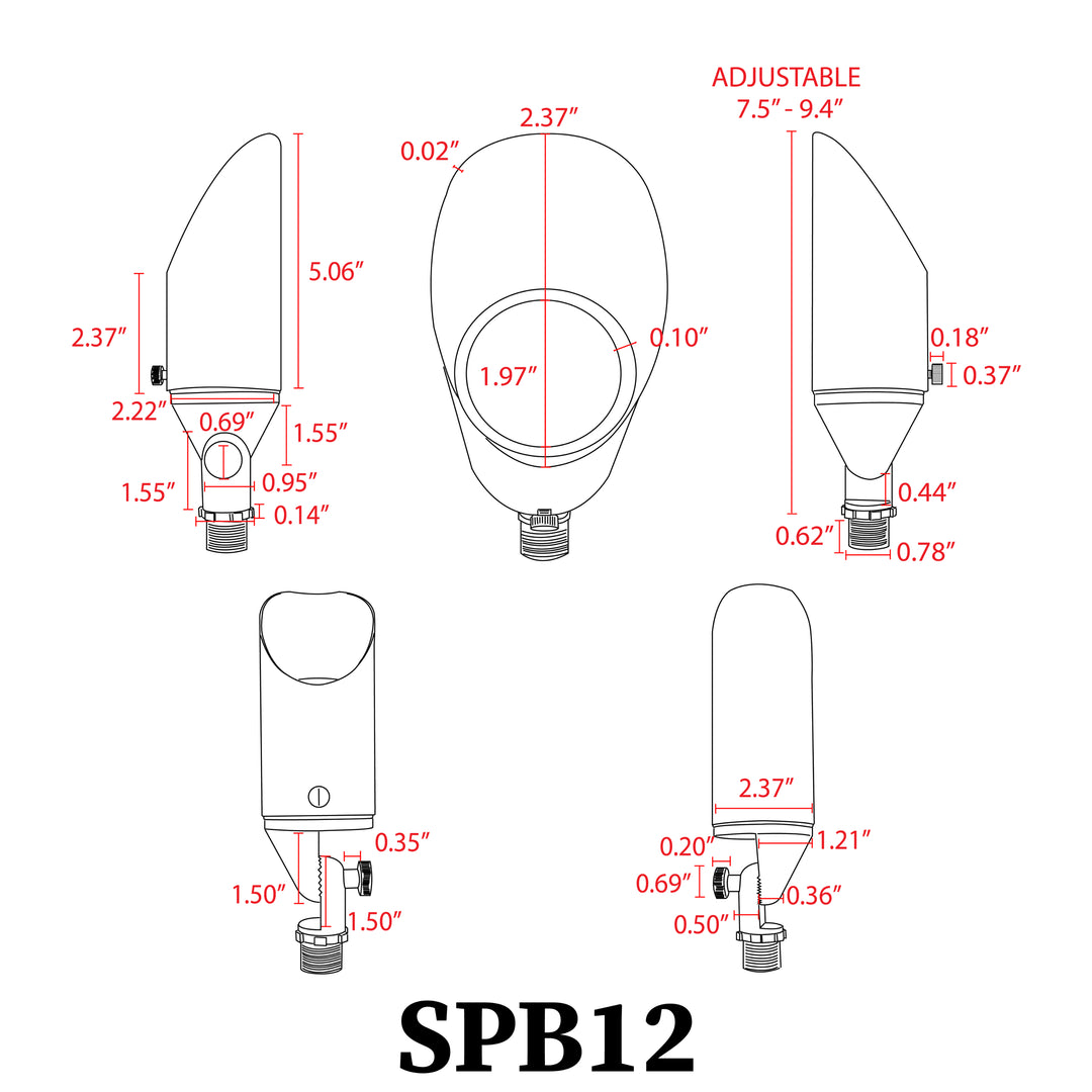 SPB12 4x/8x/12x Package 3W-12W Adjustable LED Low Voltage Outdoor Landscape Lighting Spotlight 3000K