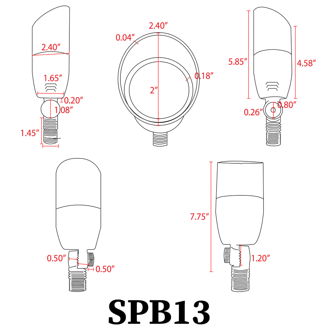 SPB13 3W-12W Adjustable LED Low Voltage Outdoor Landscape Lighting Bullet Style Spotlight