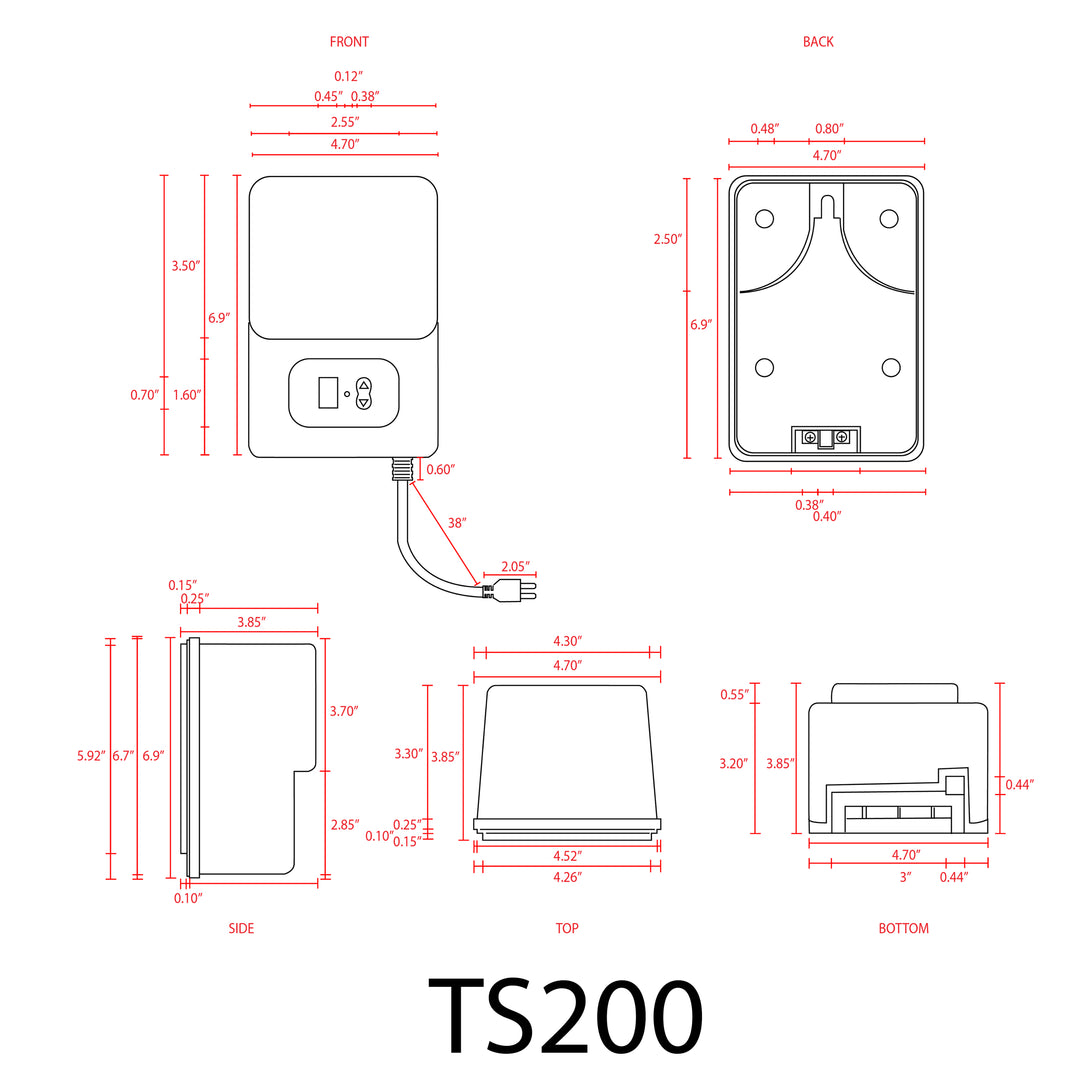 TS200 AC 200W Digital Commercial Plastic Transformer | Low Voltage Power Supply