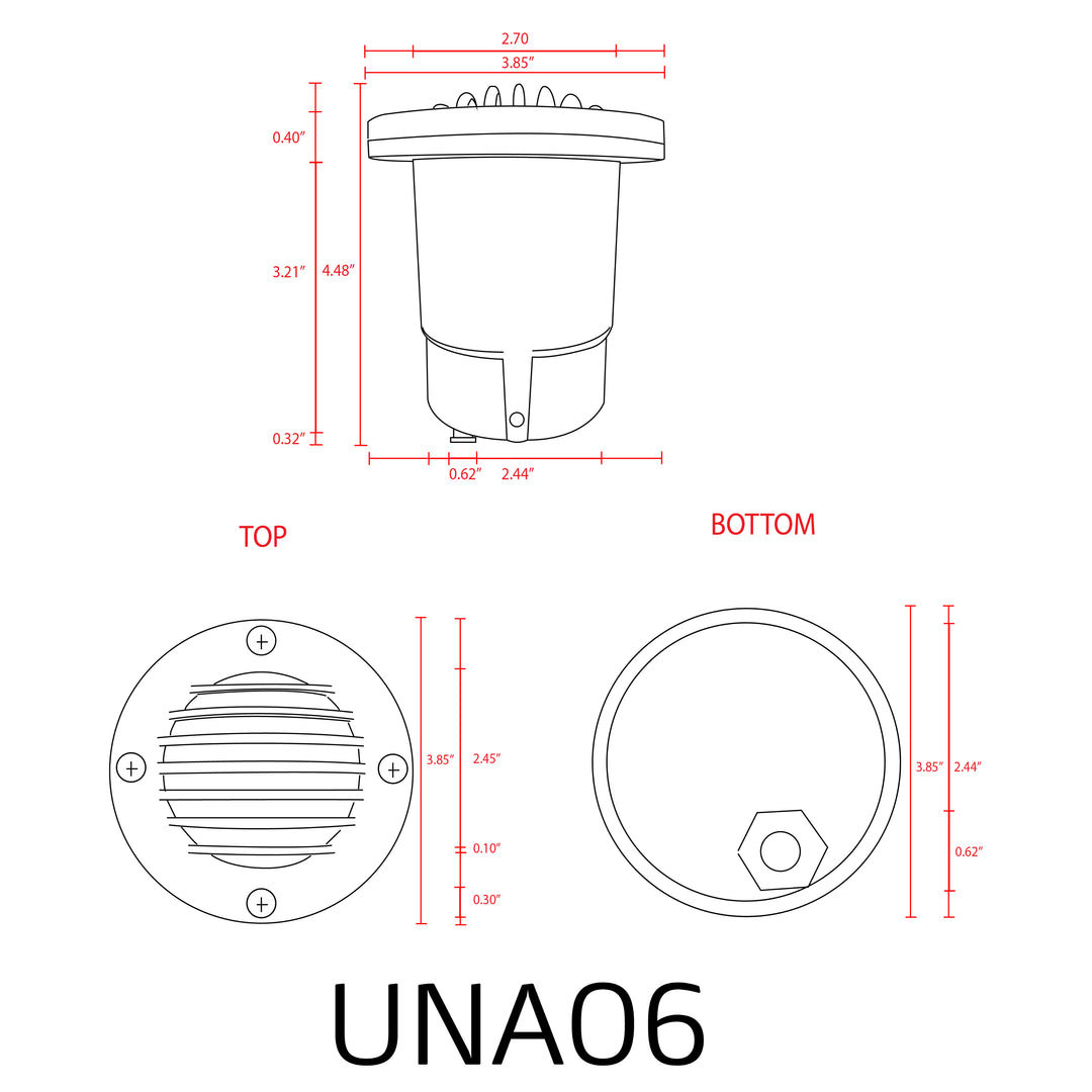 UNA06 Cast Aluminum In-Ground Well Light | Lamp Ready Low Voltage Landscape Light