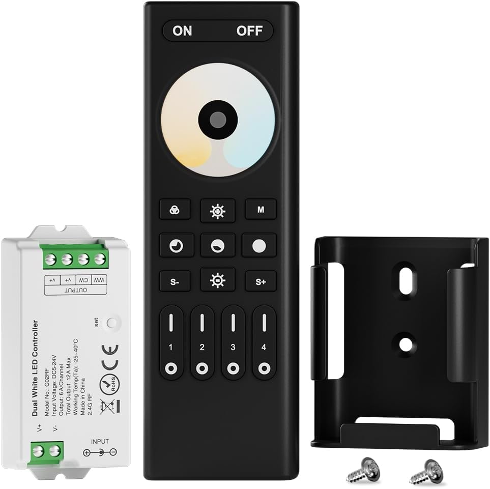 4-Zone RF 2.4GHz Dual White Wireless Remote Kit Tuya-Compatible for CCT Control DC5V-24V LED Strip 5050 SMD FCOB COB CCT RGB RGBW RGBCCT Single Color