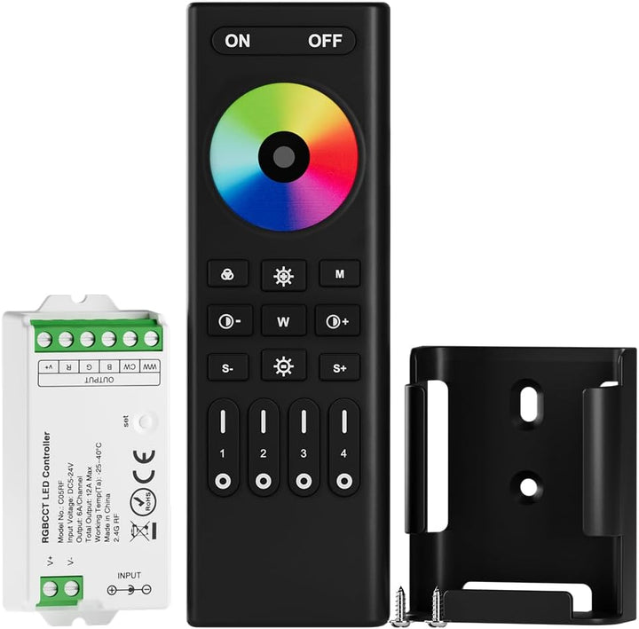 4-Zone RF 2.4GHz Dual White Wireless Remote Kit Tuya-Compatible for CCT Control DC5V-24V LED Strip 5050 SMD FCOB COB CCT