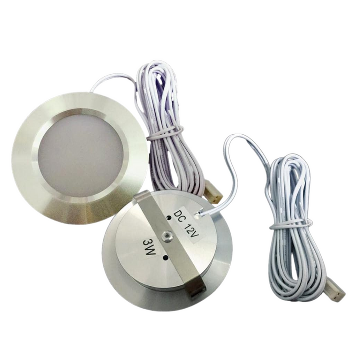 CBA02 2-Pack 12V 3W Round LED Dimmable Aluminum Recessed Cabinet Light Fixture