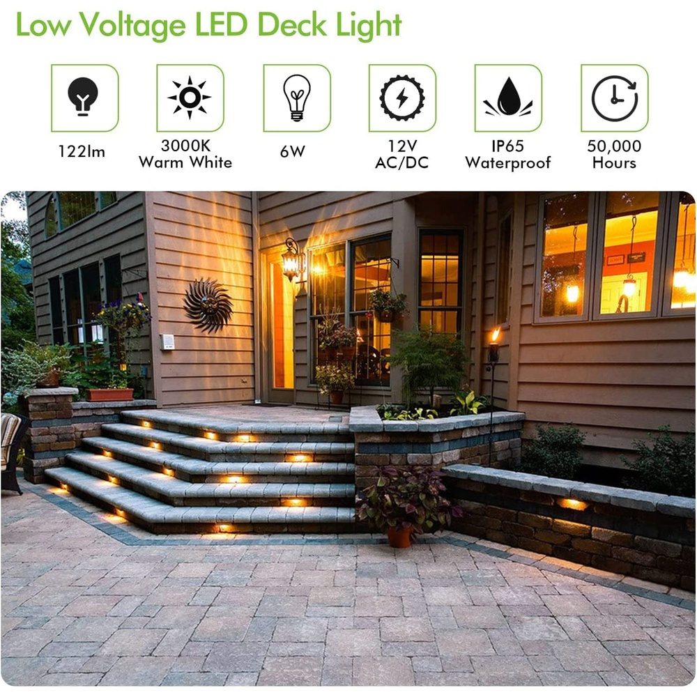 LEONLITE 5W LED Deck Lights Low Voltage, 12V Stair Railing Light, Outdoor  Landscape Step Fence Light, UL Listed Cable, Aluminum, 2700K Soft White